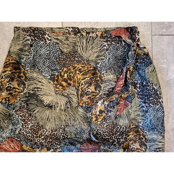Vtg 100% Silk Dark Jungle Cheetah Faux Wrap Maxi Skirt The Avenue Sz 14 - Picture 5 of 8